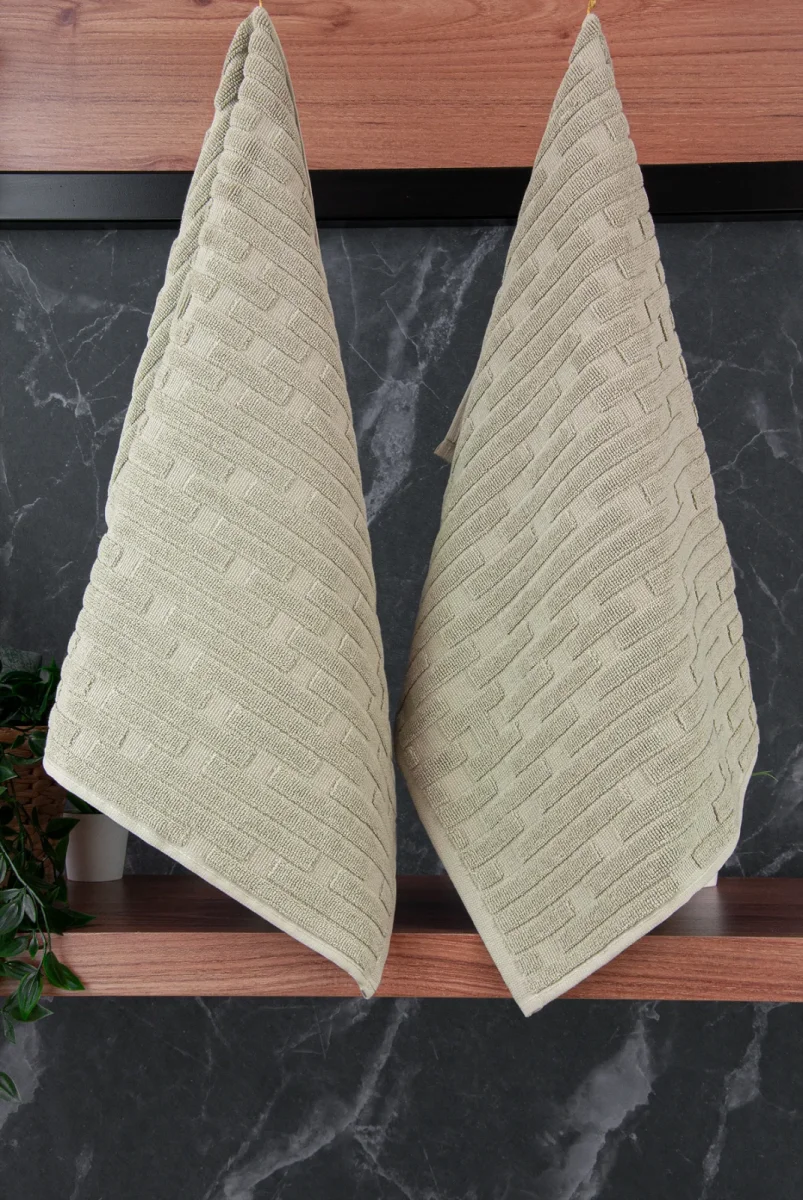 Tuğla Desenli 2li Ayak Havlusu - 50x70 cm - Su Emici Banyo Paspası Seti - Yeşil - 5