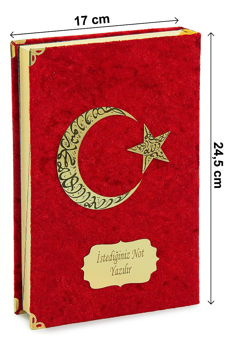 Türk Bayraklı Kadife Kuran Seti Kişiye Özel İsimli Kutulu Tesbihli ve Bayraklı - 10