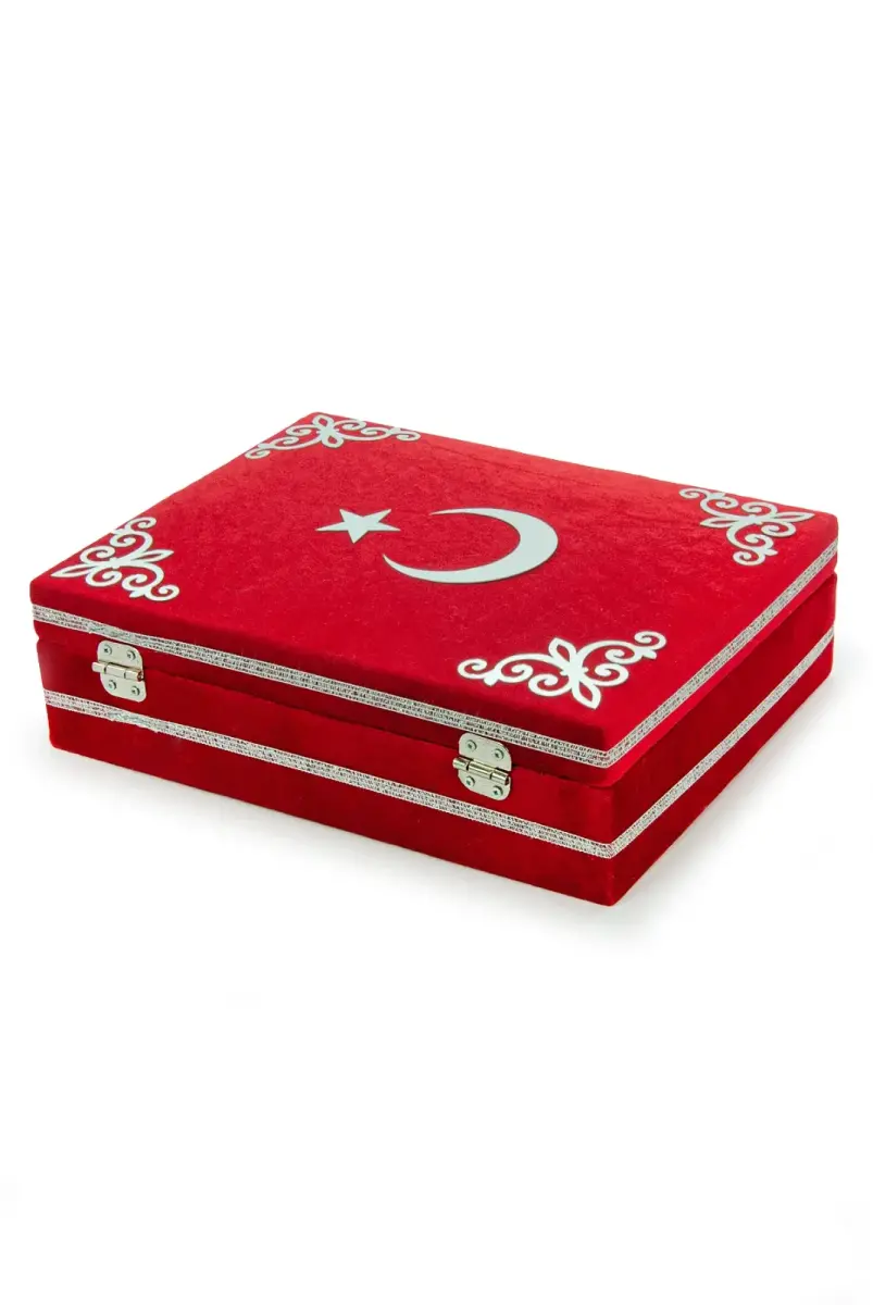Türk Bayraklı Kuranı Kerim Hediyelik Set – Kadife Kutulu, Bayrak, Seccade ve Tesbih - 5