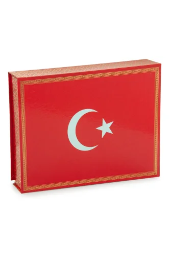 Türk Bayraklı Kutulu Ay Yıldızlı Kadife Kaplı Kuranı Kerim Türk Bayrağı Hediye Seti - 5