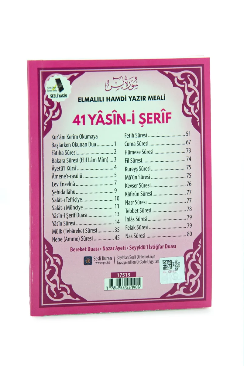 Türkçe Mealli Çanta Boy 80 Sayfa 41 Yasin QR Kodlu, Sesli Dinleme - Fuşya - 2