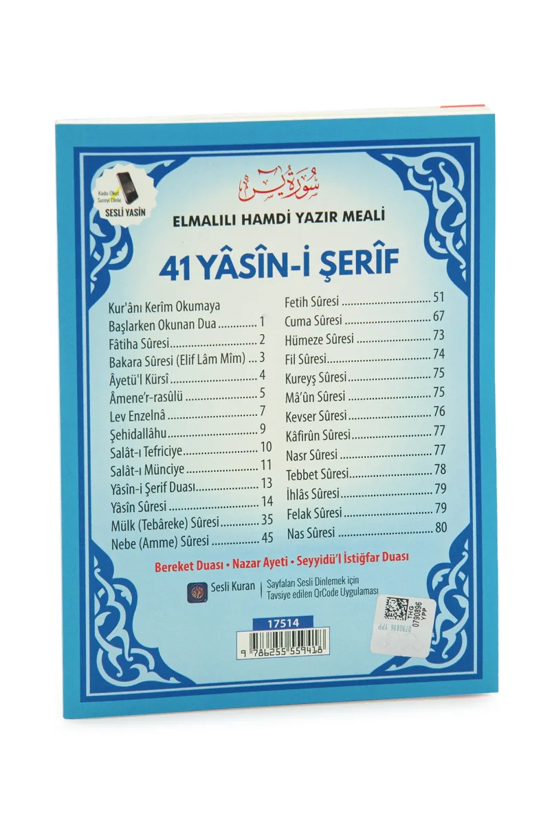 Türkçe Mealli Çanta Boy 80 Sayfa 41 Yasin QR Kodlu, Sesli Dinleme - Mavi - 2