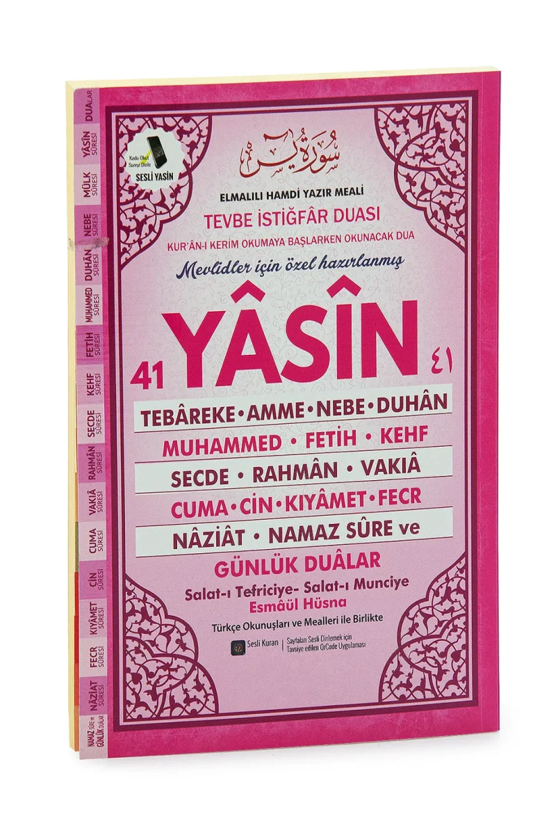 Türkçe Mealli Orta Boy 192 Sayfa 41 Yasin QR Kodlu, Sesli Dinleme - Pembe - 1