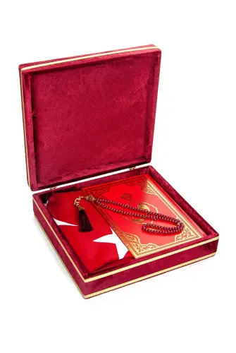 Turkey Map Flag Velvet Boxed Quran Set Red - ihvanonline (1)