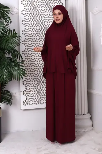 Two Piece Practical Prayer Dress 8016 Claret Red - 4