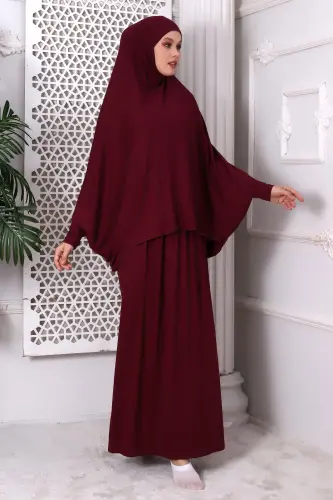 Two Piece Practical Prayer Dress 8016 Claret Red - 5