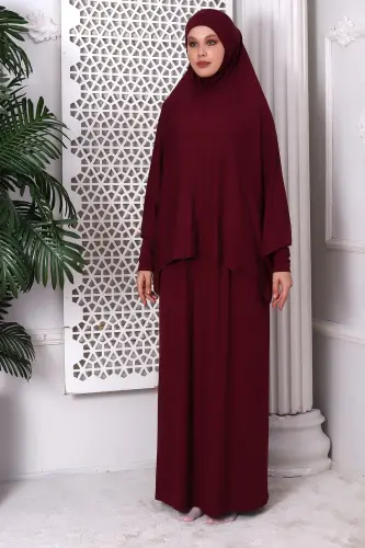 Two Piece Practical Prayer Dress 8016 Claret Red - 3