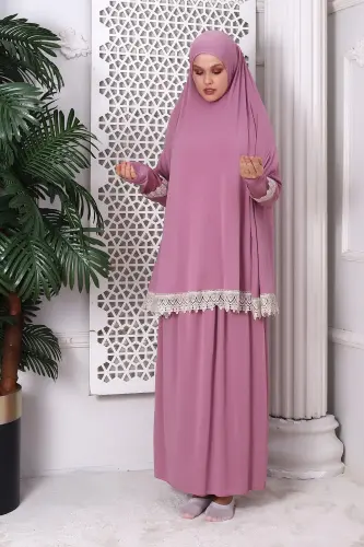 Two Piece Scalloped Practical Top and Bottom Prayer Dress 8018 Pink - ihvanonline (1)
