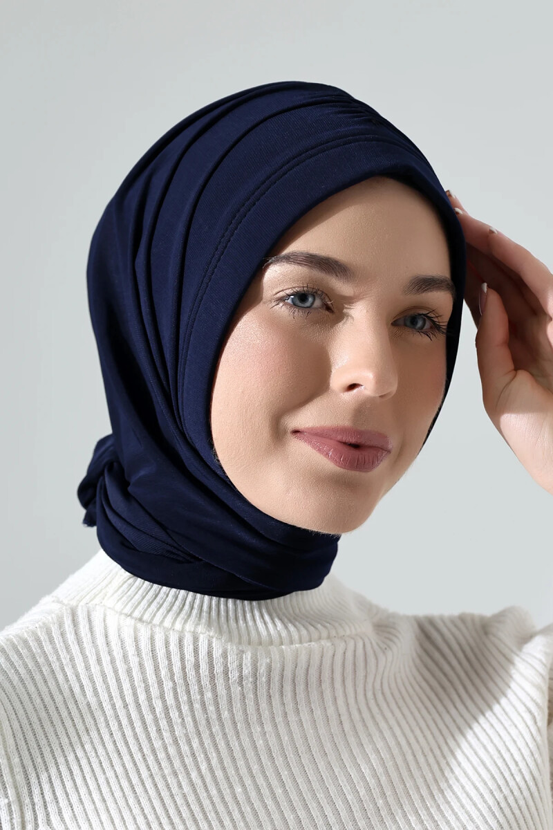 Üç Farklı Bağlamalı Tesettür Hazır Pratik Şal Lacivert - ihvanonline