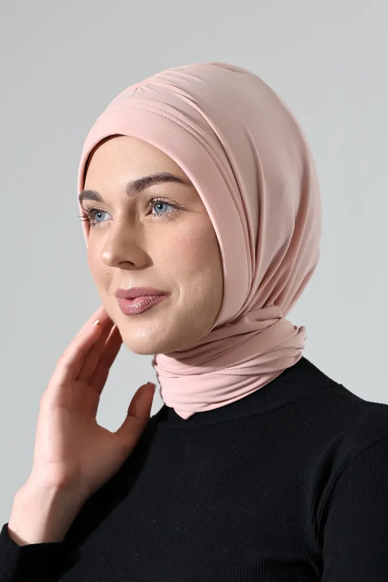 Üç Farklı Bağlamalı Tesettür Hazır Pratik Şal Pembe - 4