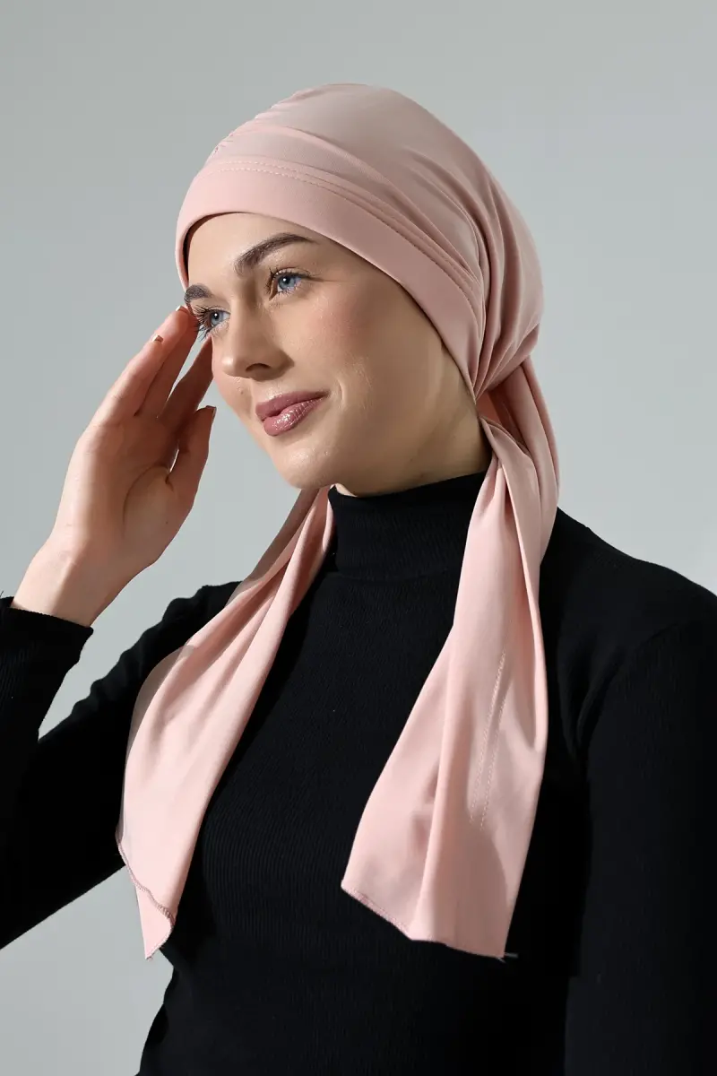 Üç Farklı Bağlamalı Tesettür Hazır Pratik Şal Pembe - 8