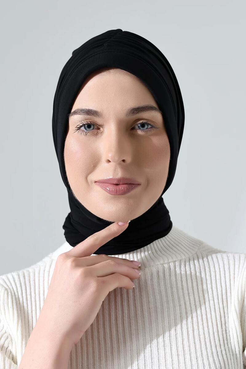 Üç Farklı Bağlamalı Tesettür Hazır Pratik Şal Siyah - ihvanonline