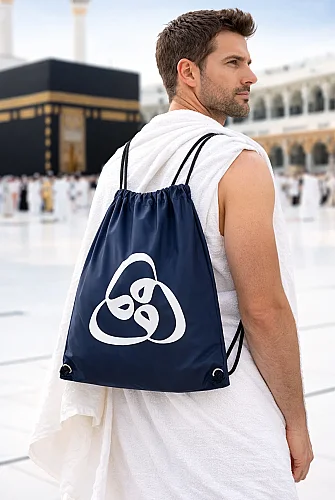 Üç Vavlı Hac Umre Terlik Çantası, Suya Dayanıklı, Büzmeli Ayarlanabilir Torba Sırt Çantası - Lacivert 