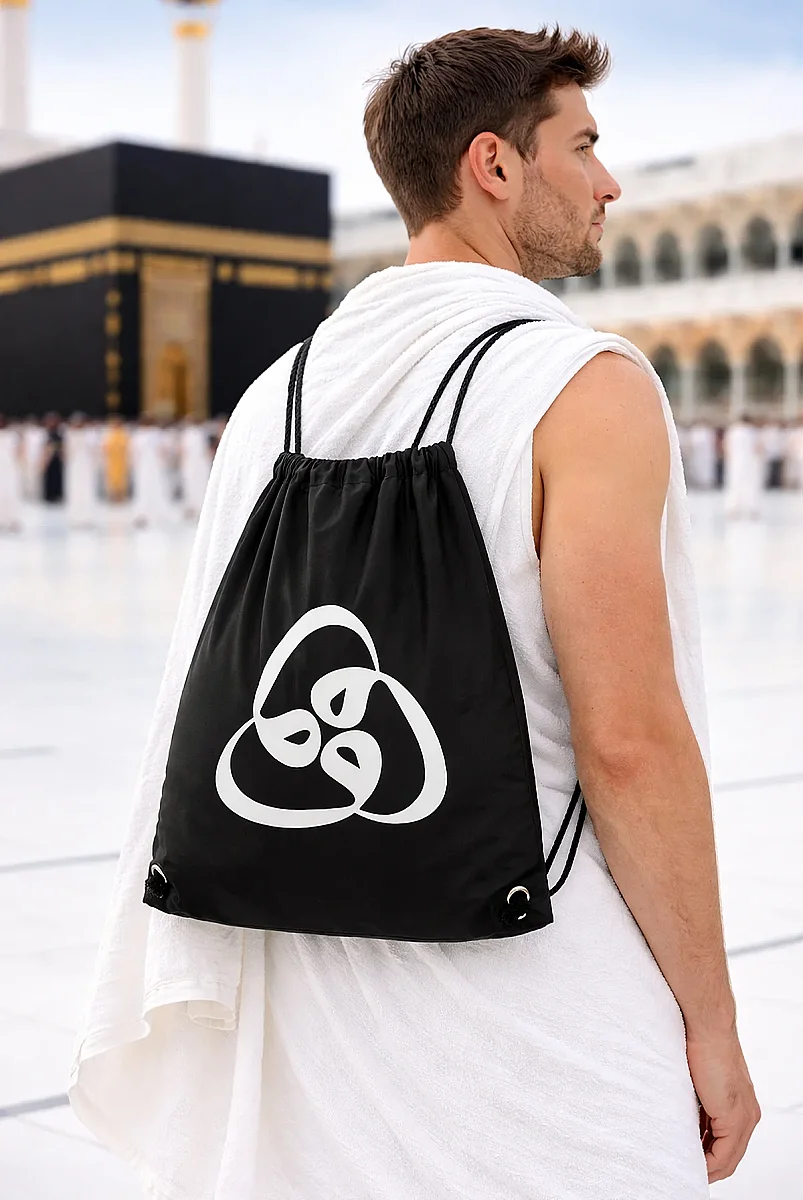 Üç Vavlı Hac Umre Terlik Çantası, Suya Dayanıklı, Büzmeli Ayarlanabilir Torba Sırt Çantası - Siyah - 1