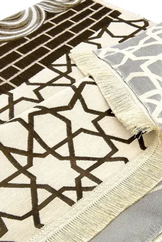 Ultra Luxurious Pendant Lamp Kaaba Cover Model Cream Chenille Prayer Rug 12 - İhvan (1)