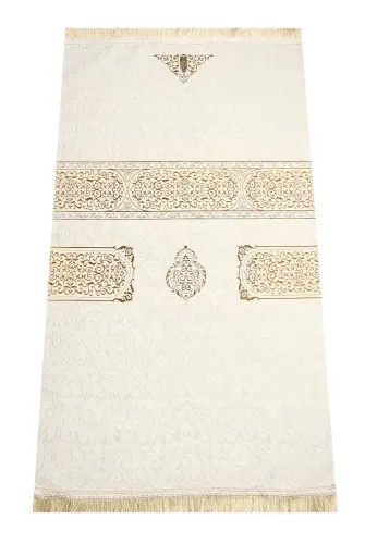 Ultra Luxury Kaaba Cover Cream Prayer Rug 10 - 1