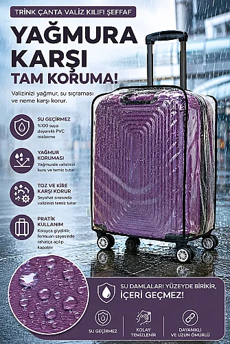 Valiz Koruyucu Kılıf Şeffaf Su Geçirmez Bavul Kılıfı Kir Tutmaz Kolay Temizlenebilir PVC - Büyük Boy - 3