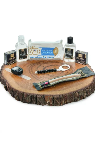 Vavlı Bez Sırt Çantası, 5li İhram Seti, Seccade, Misvak, Zikirmatik, Say Tesbihi - Umre İhtiyaç Seti - 5