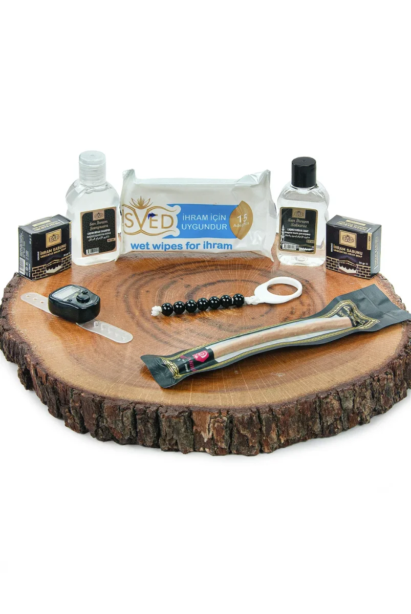 Vavlı Bez Sırt Çantası, 5li İhram Seti, Seccade, Misvak, Zikirmatik, Say Tesbihi - Umre İhtiyaç Seti - 5