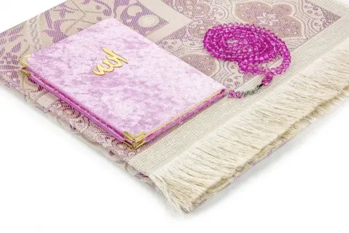 Velvet Book of Yasin Bag Size Prayer Rug Rosary Boxed Pink - ihvanonline (1)