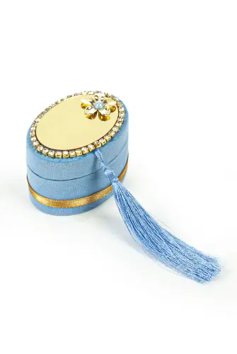 Velvet Boxed Mevlüt Gift Set with Zikirmatik and Pearl Rosary Blue - İhvan (1)