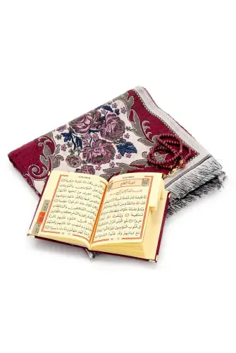 Velvet Pouch Luxury Prayer Rug Set - Claret Red - ihvanonline (1)