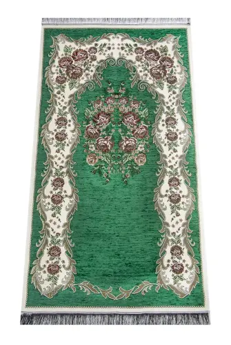 Velvet Pouch Luxury Prayer Rug Set - Green Color - 4