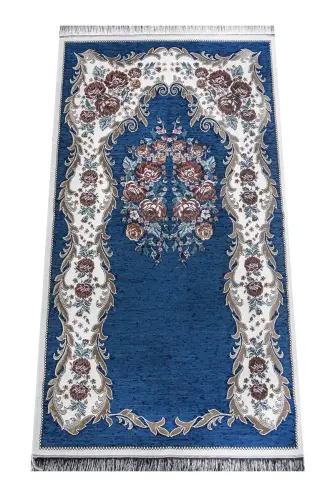 Velvet Pouch Luxury Prayer Rug Set - Navy Blue Color - 4