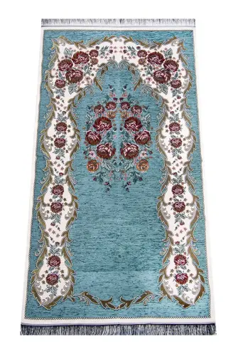 Velvet Pouch Luxury Prayer Rug Set - Petrol Color - 4