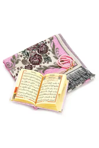 Velvet Pouch Luxury Prayer Rug Set - Pink Color - ihvanonline (1)