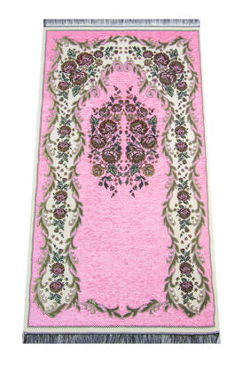 Velvet Pouch Luxury Prayer Rug Set - Pink Color - 4