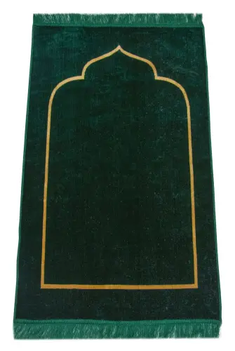 Velvet Prayer Rug with Green Minimal Mihrab - 1