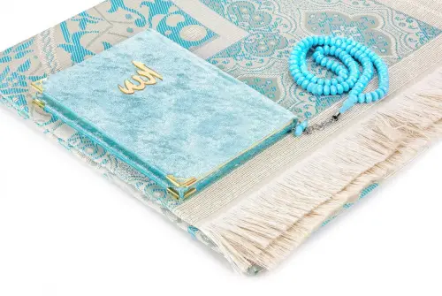 Velvet Yasin Book Bag Size Prayer Rug Rosary Boxed Blue - ihvanonline (1)