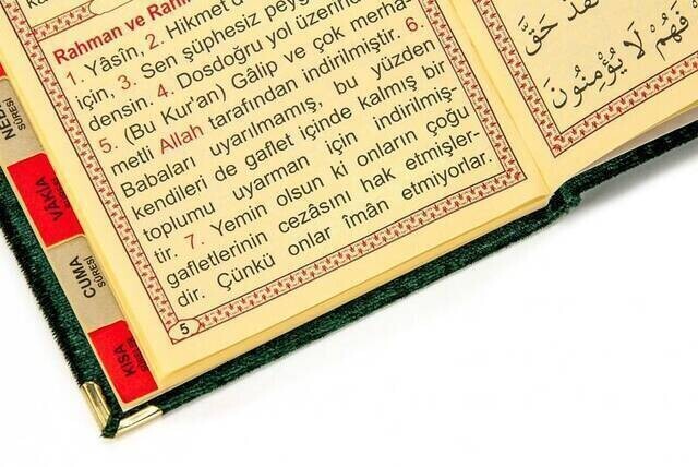 Velvet Coated Yasin Book - Bag Boy - Name Printed Plate - Rosary - Transparent Boxed - Petroleum Color - Gift Yasin Set - Thumbnail