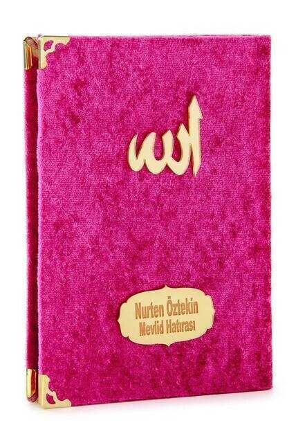 Velvet Coated Yasin Book - Bag Boy - Name Printed Plate - Rosary - Transparent Boxed - Pushhya - Gift Yasin Set