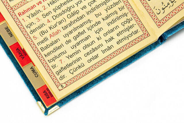 Velvet Coated Yasin Book - Bag Boy - Name Special Plate - Rosary - Keseli - Petrol Renk - Mevlut Gift