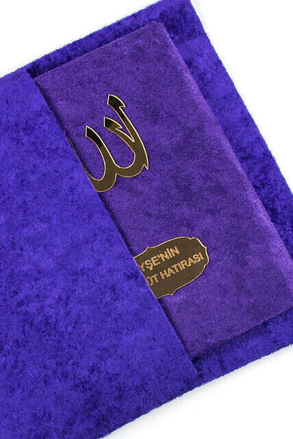 Velvet Coated Yasin Book - Bag Boy - Name Special Plate - Rosary - Marsupian - Boxed - Purple Color - Mevlit Gift - Thumbnail