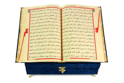 Velvet Covered Gift Quran Set with Recliner - Navy Blue - ihvanonline (1)