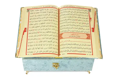 Velvet Covered Gift Quran Set with Recliners - Blue - ihvanonline (1)