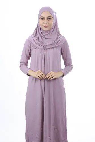 Waiter Size 12-15 Years Dried Rose One Piece Women's Prayer Dress with Headscarf - 1