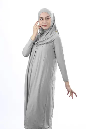 Waiter Size 12-15 Years Gray One Piece Women's Prayer Dress with Headscarf - ihvanonline (1)