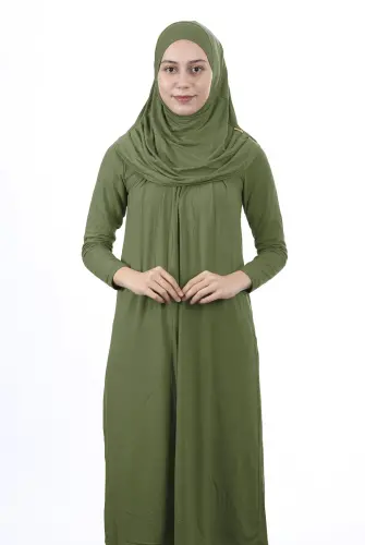Waiter Size 12-15 Years Old Khaki One Piece Women's Prayer Dress with Headscarf - 1