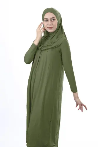 Waiter Size 12-15 Years Old Khaki One Piece Women's Prayer Dress with Headscarf - ihvanonline (1)