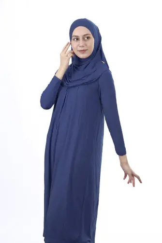Waiter Size 12-15 Years Old Navy Blue One Piece Women's Prayer Dress with Headscarf - ihvanonline (1)