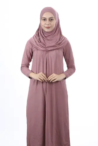 Waiter Size 12-15 Years Old Pink One Piece Women's Prayer Dress with Headscarf - 1