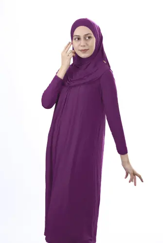 Waiter Size 12-15 Years Old Plum One Piece Women's Prayer Dress with Headscarf - ihvanonline (1)