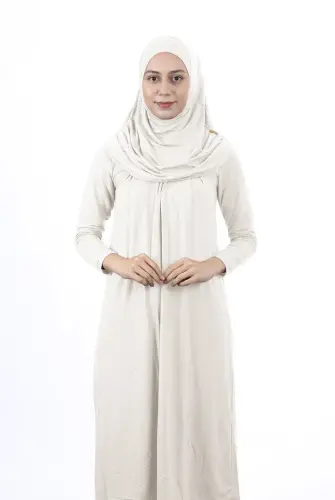 Waiter Size 12-15 Years Old White One Piece Women's Prayer Dress with Headscarf - 1
