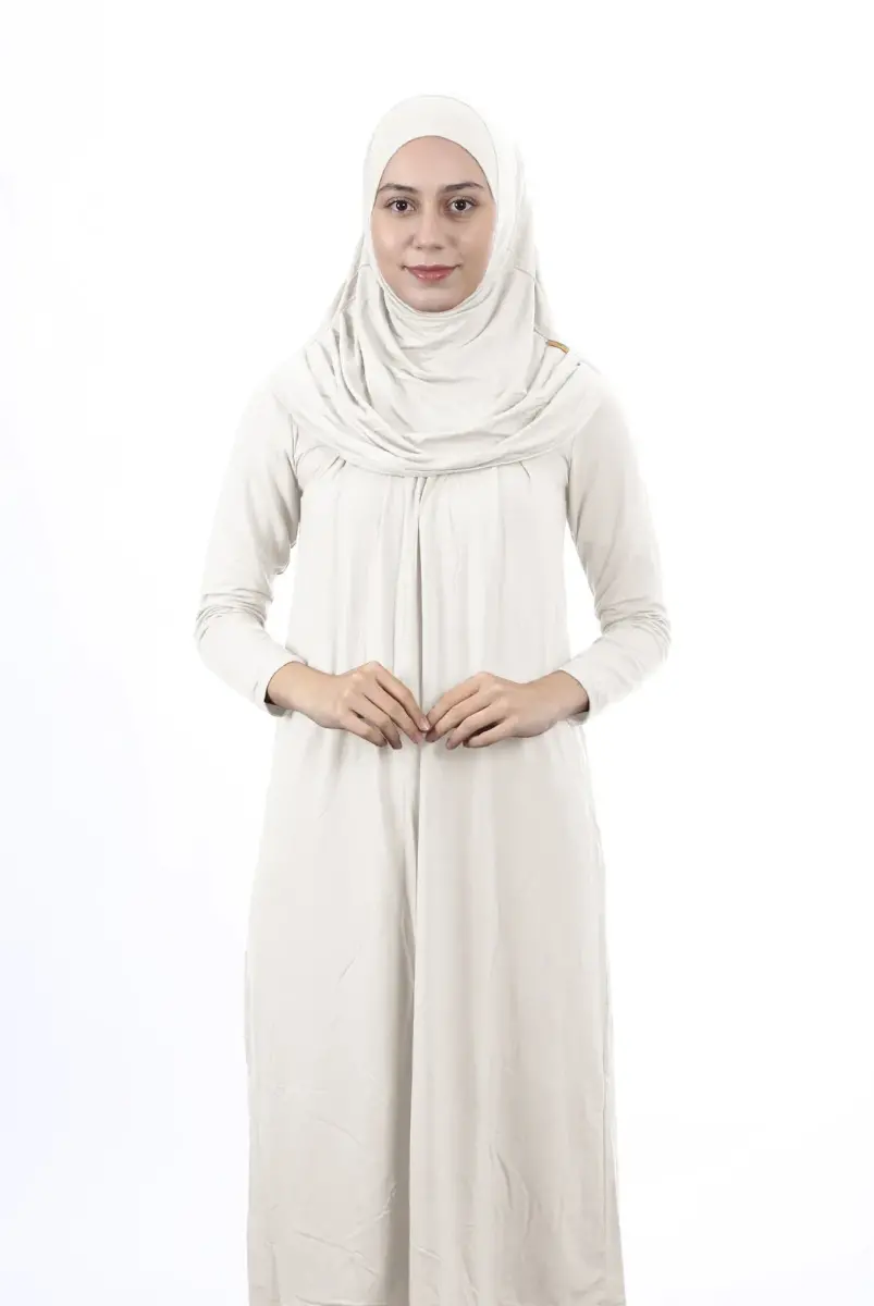 Waiter Size 12-15 Years Old White One Piece Women's Prayer Dress with Headscarf - 1