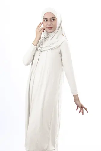 Waiter Size 12-15 Years Old White One Piece Women's Prayer Dress with Headscarf - ihvanonline (1)