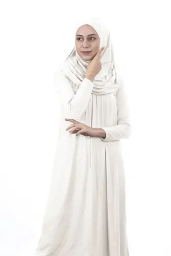 Waiter Size 12-15 Years Old White One Piece Women's Prayer Dress with Headscarf - 3